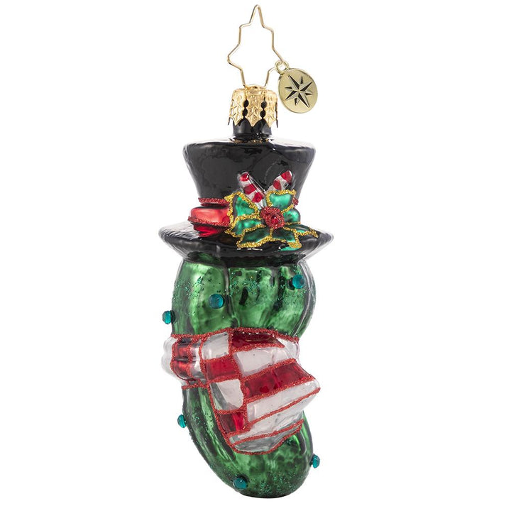Front - Ornament Description - The Christmas Pickle Gem: Ah, the mysterious Christmas pickleâ€¦this fermented fella is as sweet as he is sour. They say it is good luck to find him hidden in your tree! Who is getting lucky this year?