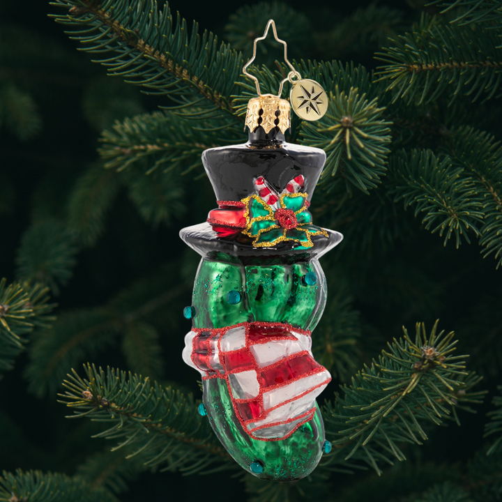 Ornament Description - The Christmas Pickle Gem: Ah, the mysterious Christmas pickleâ€¦this fermented fella is as sweet as he is sour. They say it is good luck to find him hidden in your tree! Who is getting lucky this year?
