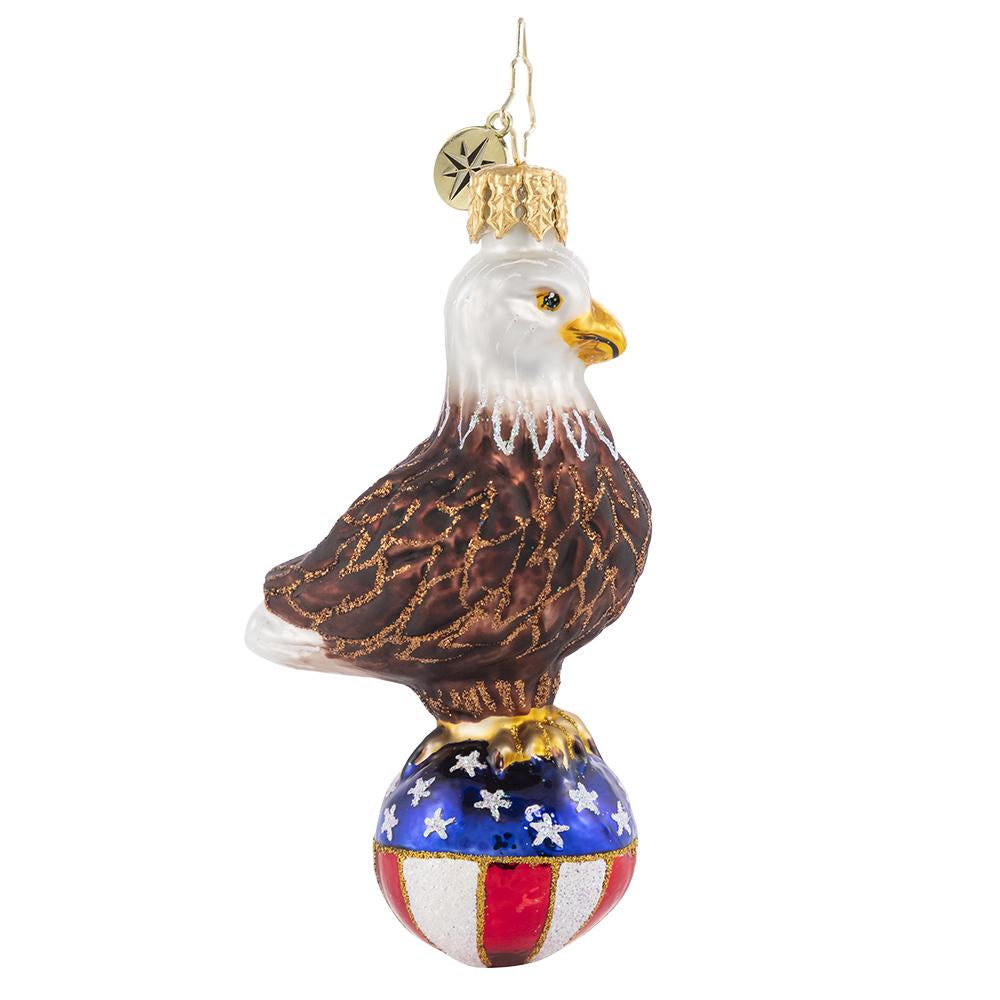 Side View - Ornament Description - Stars & Stripes Bald Eagle Gem: Over purple mountains' majesty and above the fruited plainâ€¦there's no question that this little feathered fella is proud to be an American, in the land of the free and the home of the brave!