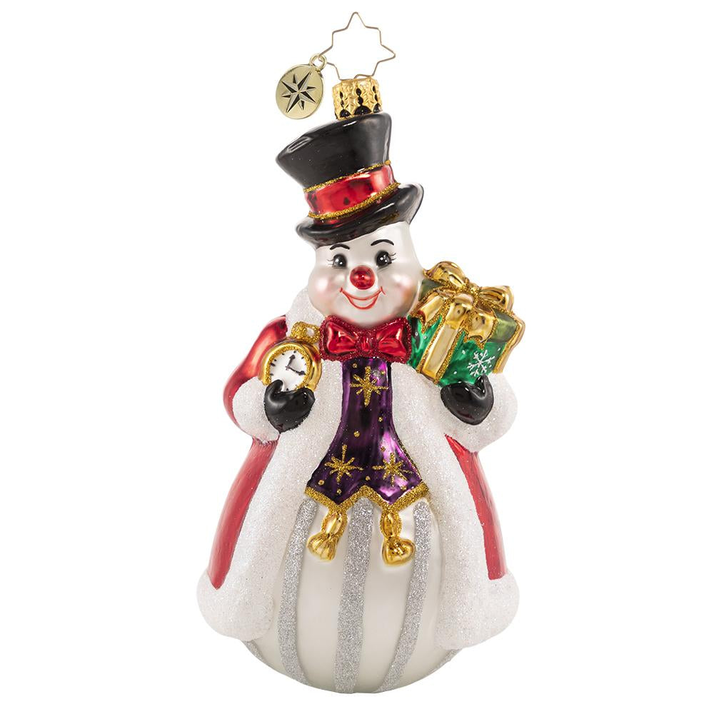 Front - Ornament Description - Counting the Minutes 'Til Christmas: It is the most wonderful time of the year! Frosty holds his trusty timepiece and keeps "watch" over all the North Pole holiday preparations. He just cannot wait for the big day!