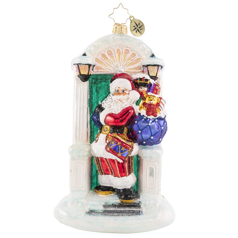 Front - Ornament Description - Knock, Knock... Santa Is Here!: When there is no chimney, use the front door! A stunning Christmas tree awaits Santa just across the threshold of this holiday home.