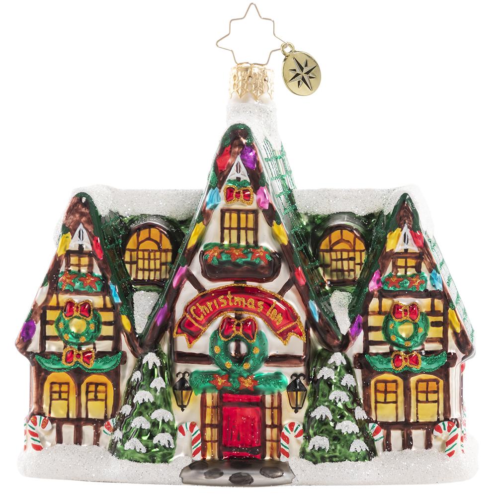 Front - Ornament Description - Happy Holiday Memories: It is Christmas time in the city and in this tiny town! The little shops are decorated for Christmas and are bursting with holiday cheer. Do not forget to shop small this holiday!