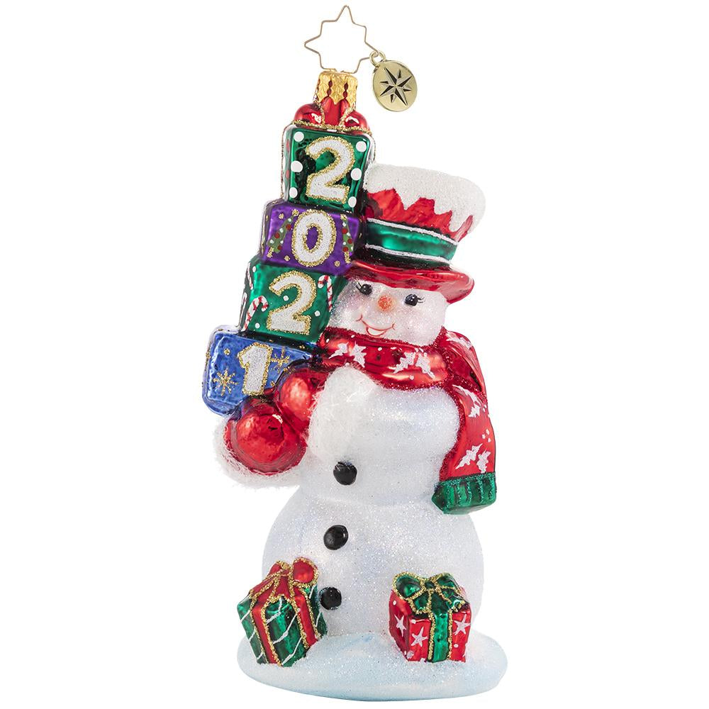 Ornaments - Description: 2021 Teetering Tower Of Treasures - His shopping is done and his presents are festively wrapped. Mr. Snowman is ready for any and every celebration of the 2021 Christmas season! 