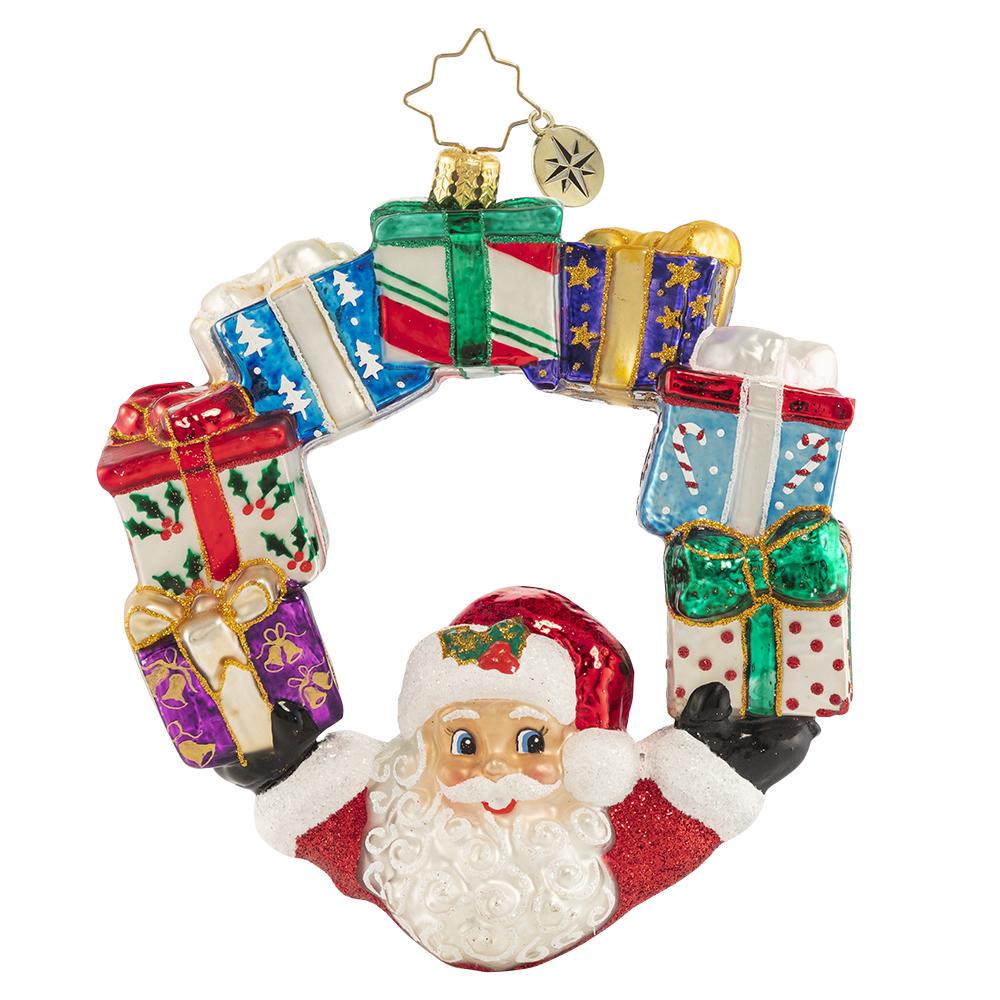 Front - Ornament Description - Ring of Delights: It is all about balance--and Santa always seems to have his hands full. Good thing he is an expert juggler!