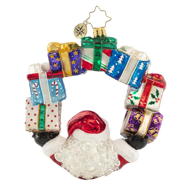 Back - Ornament Description - Ring of Delights: It is all about balance--and Santa always seems to have his hands full. Good thing he is an expert juggler!