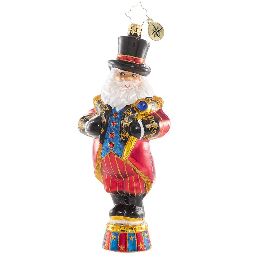 Front - Ornament Description - Ringmaster of Christmas: Between toymaking, reindeer training and cooking baking, Christmas at the North Pole can be quite a circus! Good things Santa has got everything under control.