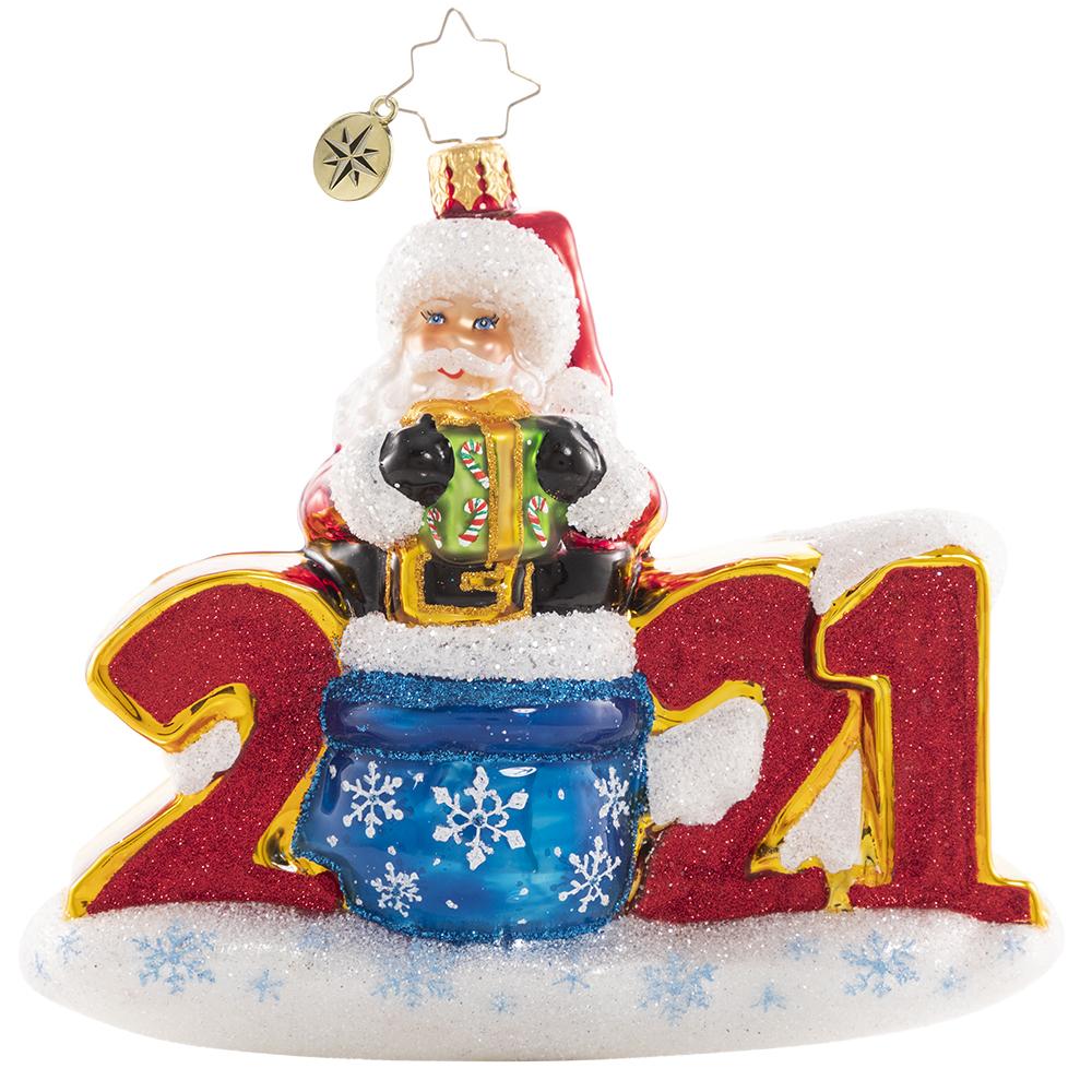 Ornament Description - Christmas Fun in 2021!: It has been a big year, and we are betting that the next will be even bigger (and better!). Santa's doing it BIG this year too, and celebrating in style.