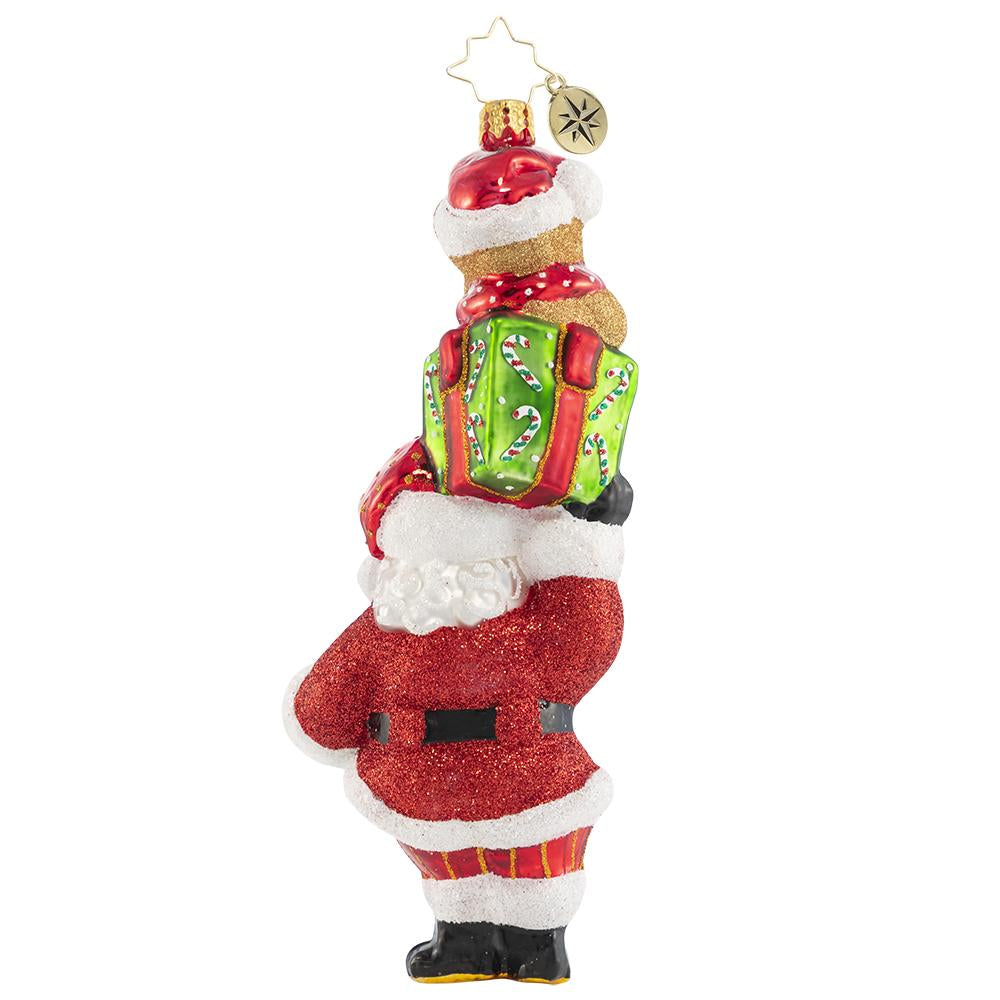 Back - Ornament Description - Get Well Soon!: When he is not tinkering at the North Pole, one of Santa's favorite things to do is spread his cheer and magic where it is needed most-- with kiddos in the hospital. A percentage of the sales from this special ornament will benefit a pediatric cancer charity.