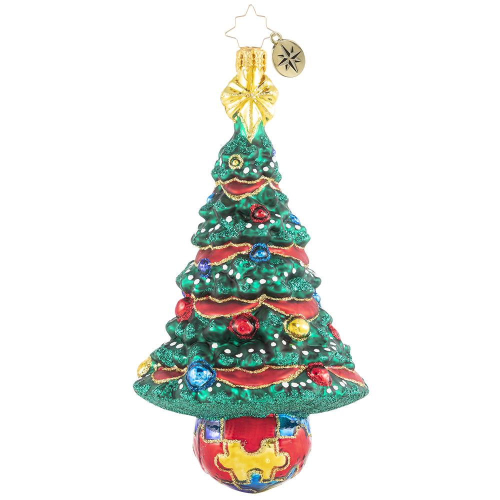 Front - Ornament Description - Puzzle Pieces Pine: Featuring the trademark autism puzzle piece symbol, this beautiful tree is unique and bright just like the special children it represents! A percentage of the sales from this ornament will benefit a charity that raises Autism awareness.