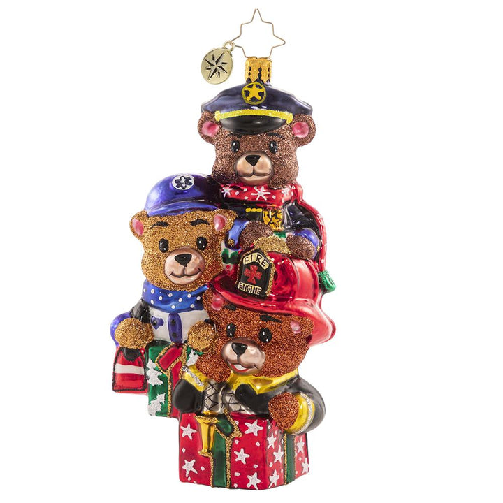 Ornament Description - Beary Best Rescuers: Now more than ever, we are grateful to all the men and women who have dedicated their lives to being "first in, last out". Honor the brave first responders in your life with this beary charming trio! A percentage of sales from this special ornament will go to a charity that supports First Responders.