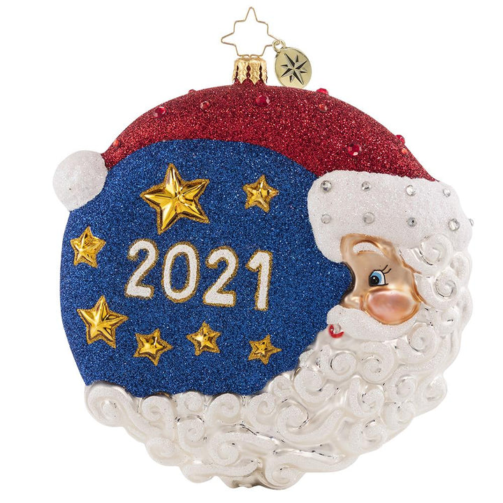Back - Ornament Description - The First Star I See Tonight 2021: Star light, star bright, it is a beautiful Christmas night! Santa plays man in the moon to wish you a happy holiday and a prosperous new year.
