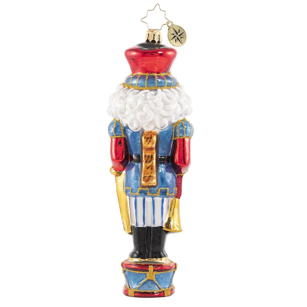 Back - Ornament Description - Noble & Knightly: Congratulations are in order-- this noble gentleman was just bestowed the great honor of knighthood by the Queen of Toyland. That is Sir Nutcracker to you!