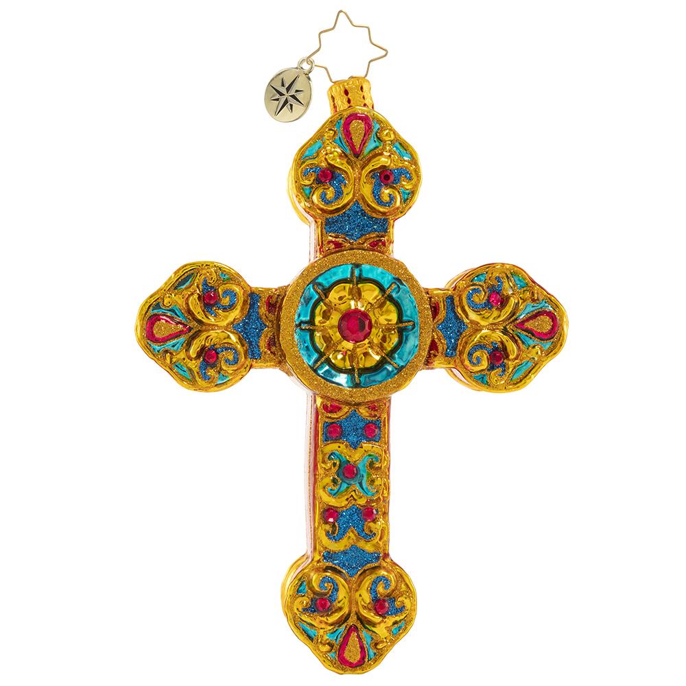 Ornaments - Description: Golden Delight - It is the crown jewel of Christmas! Shining bright over the altar, this golden cross is a symbol of faith, hope, and love. 