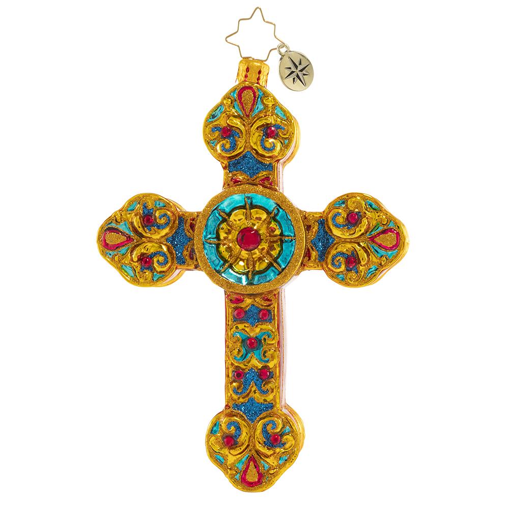 Ornaments - Description: Golden Delight - It is the crown jewel of Christmas! Shining bright over the altar, this golden cross is a symbol of faith, hope, and love. 