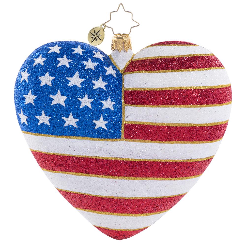 Front - Ornament Description - Heart of America: The tragic events of September 11, 2001 shocked and united America like never before. This heartfelt keepsake symbolizes the unbreakable heart of the American spirit, and a tribute to every life lost. A percentage of proceeds from the sale of this ornament will go to a charity that supports 9/11 survivors, first responders, and their families. We will never forget!