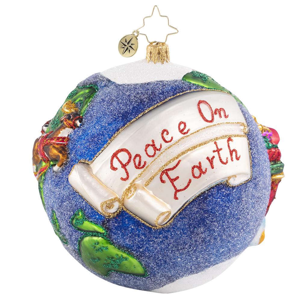 Back - Ornament Description - All I Want for Christmas:.. : Santa's greatest wish this Christmas is to have peace on Earth Christmas day and every day! He is on a mission to spread his message of holiday hope and cheer around the globe.