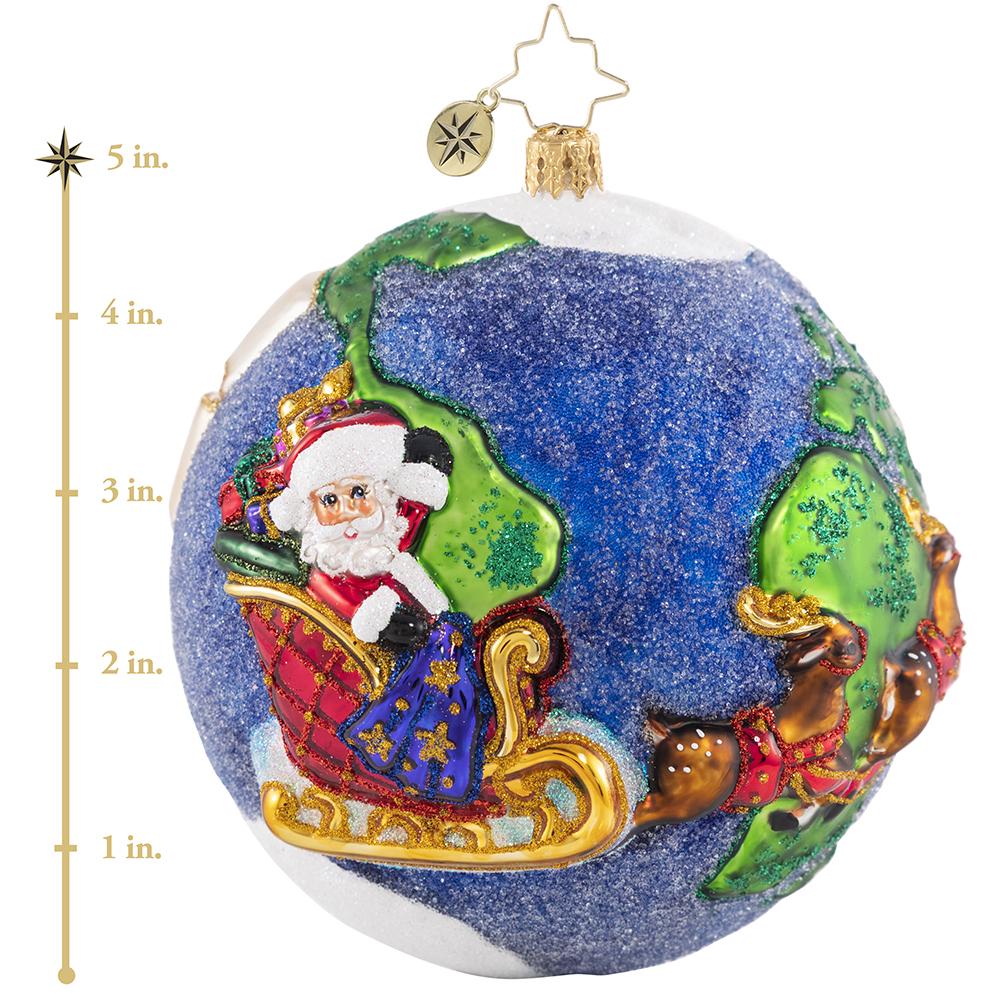 Ornament Description - All I Want for Christmas:.. : Santa's greatest wish this Christmas is to have peace on Earth Christmas day and every day! He is on a mission to spread his message of holiday hope and cheer around the globe. This photo shows the ornament is about 5 inches tall.