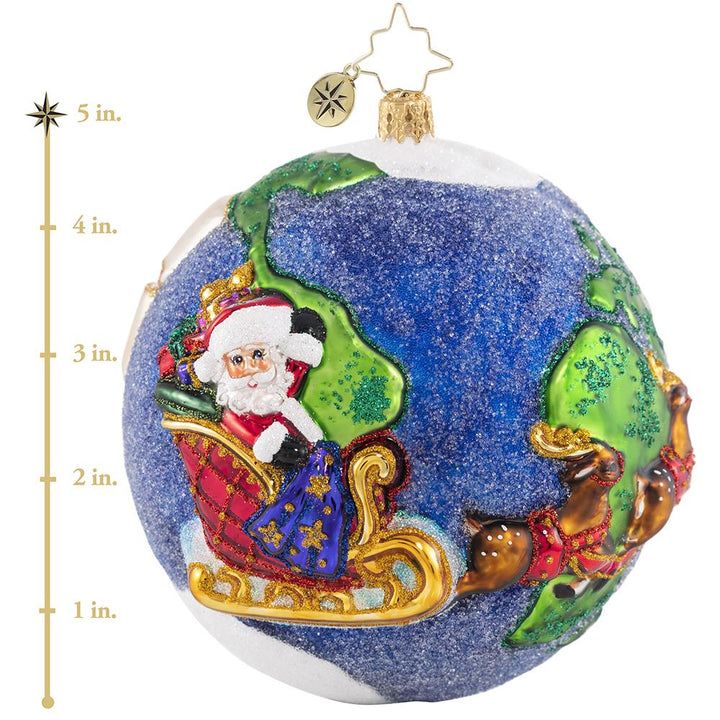 Ornament Description - All I Want for Christmas:.. : Santa's greatest wish this Christmas is to have peace on Earth Christmas day and every day! He is on a mission to spread his message of holiday hope and cheer around the globe. This photo shows the ornament is about 5 inches tall.