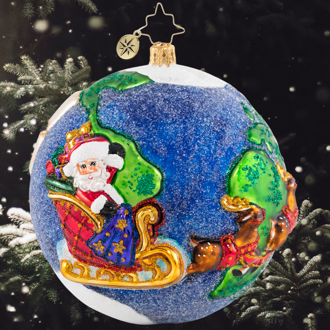 Ornament Description - All I Want for Christmas:.. : Santa's greatest wish this Christmas is to have peace on Earth Christmas day and every day! He is on a mission to spread his message of holiday hope and cheer around the globe. 