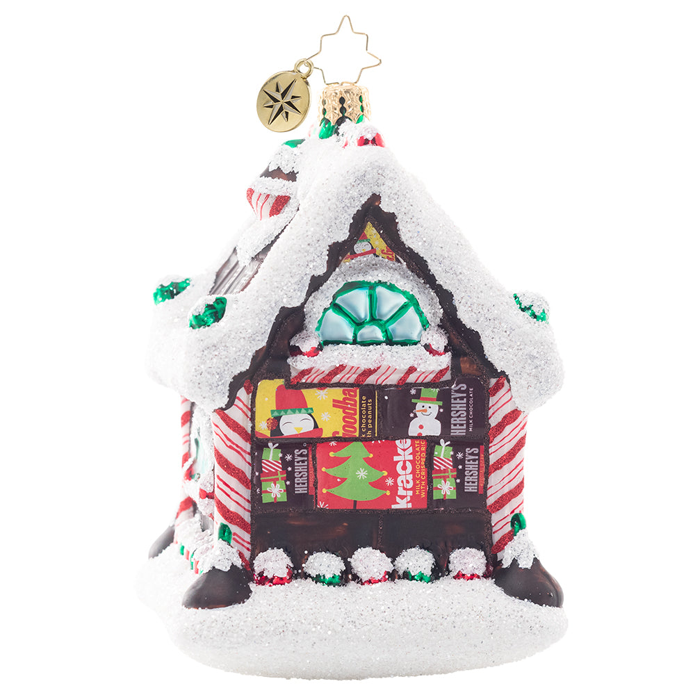 Back - Ornament Description - Sweetest House On The Block: These are some seriously sweet digs! This cheery Hershey's house is built with love from loads of America's favorite chocolate.