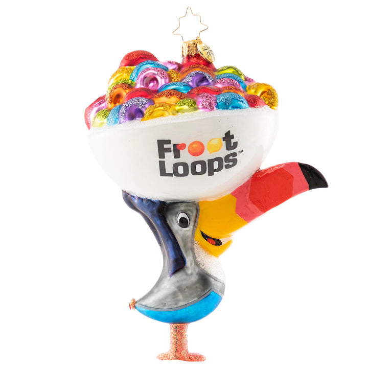 Back - Ornament Description - Follow Your Nose!: Christmas is a season of sweetness and giving. Our friend Toucan Sam TM is really nailing it, here with a big bowl of Frooty fun to share!
