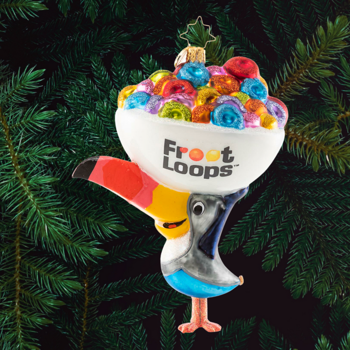 Ornament Description - Follow Your Nose!: Christmas is a season of sweetness and giving. Our friend Toucan Sam TM is really nailing it, here with a big bowl of Frooty fun to share!