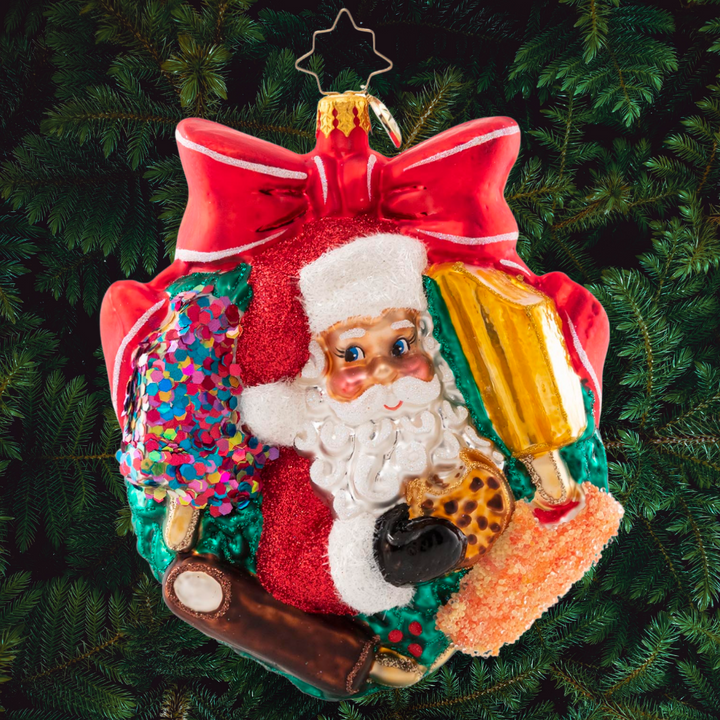 Ornament Description - Good Humor ® Holiday Sweets: Santa is staying cool surrounded by Good Humor® frozen treats. He cannot choose just one, so he decided to enjoy them all!