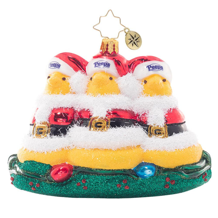 Front - Ornament Description - Sweet PEEPS® Santas: Everyone's favorite Easter candies are ready to celebrate the Christmas season, too. Dressed in Santa suits, these mallow fellows are really getting into the holiday spirit!