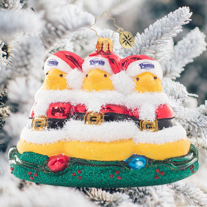 Ornament Description - Sweet PEEPS® Santas: Everyone's favorite Easter candies are ready to celebrate the Christmas season, too. Dressed in Santa suits, these mallow fellows are really getting into the holiday spirit!