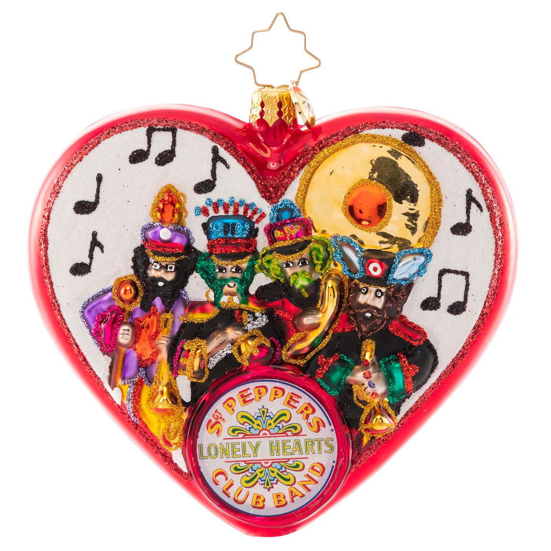 Front - Ornament Description - We're With The Band: We all get by with a little help from our friends-- John, Paul, George, and Ringo of course! The band is at it again to ring in Christmas with this playful ornament. No Lonely Hearts here!