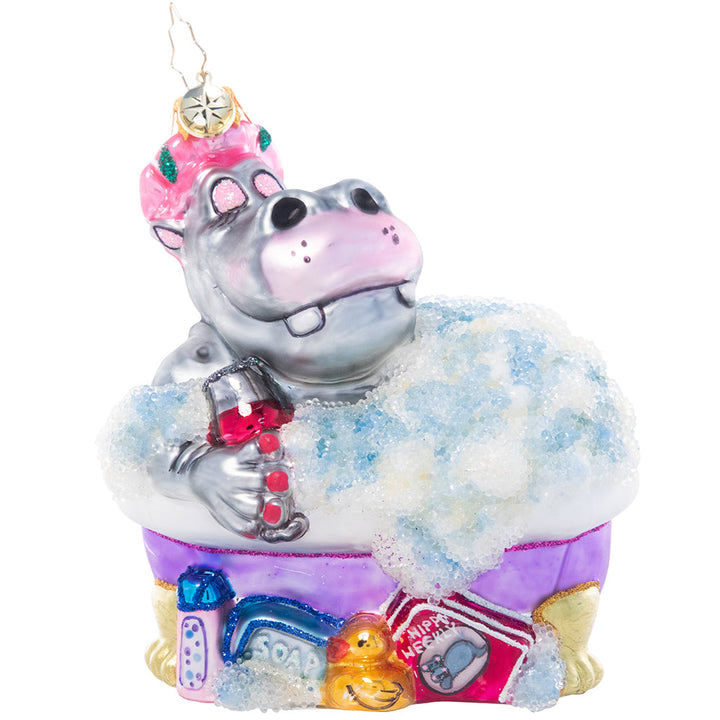 Front - Ornament Description - Bathtime Bubbles: Splish splash! This happy hippo is treating herself to some seriously stylin' self-care in a relaxing bubble bath.