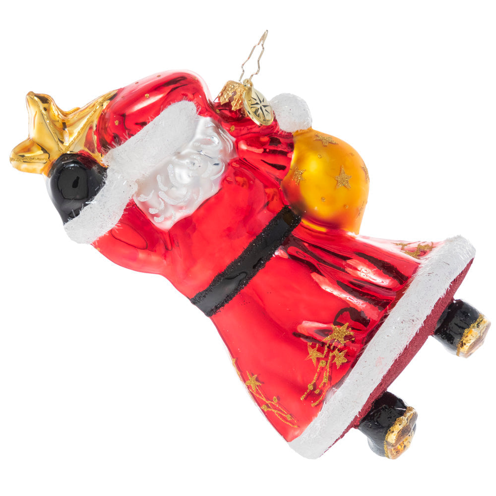 Back - Ornament Description - Star Bright Santa: We've always known he had star power! Santa holds a twinkling star and makes a Christmas wish for a bright and joyous holiday season for all.
