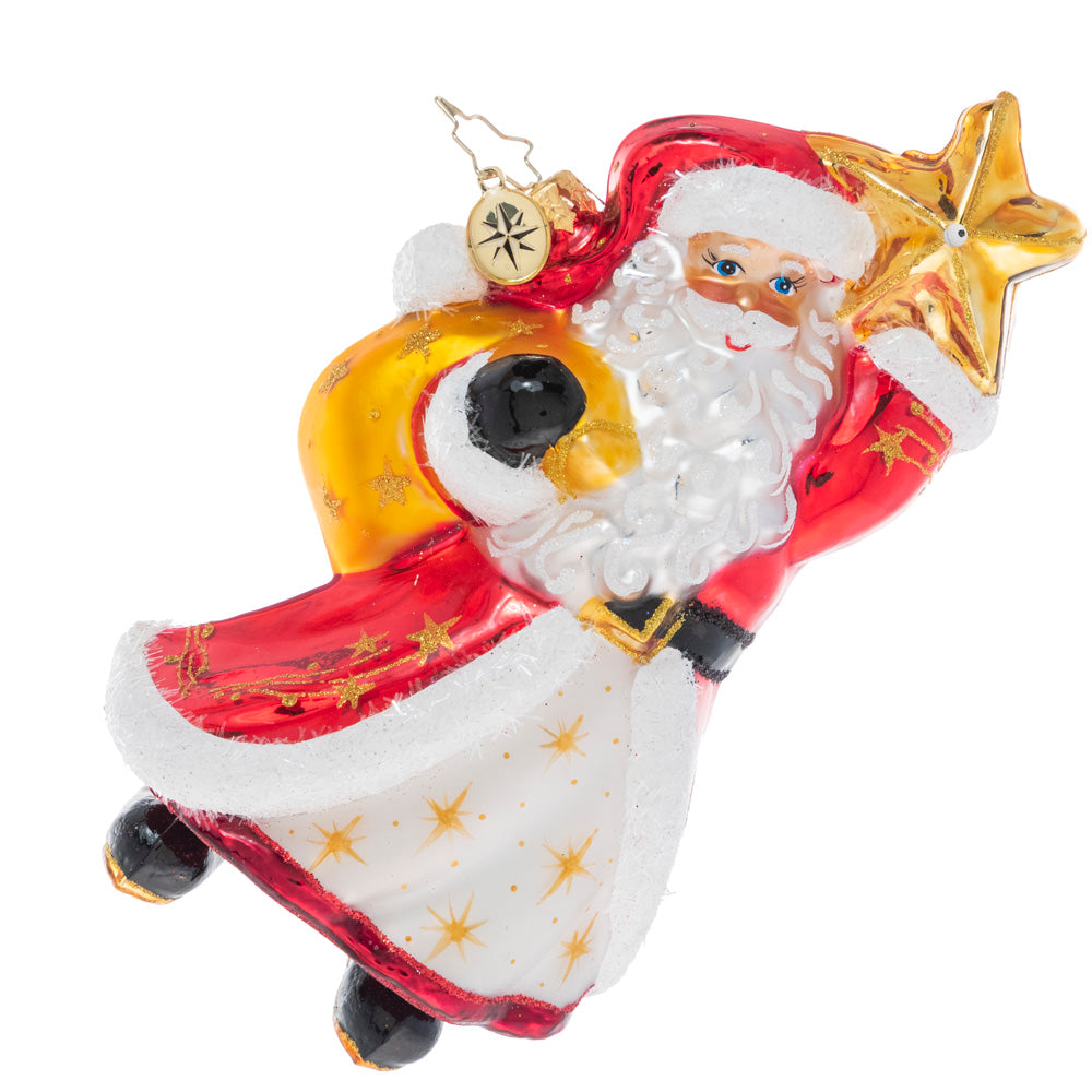 Front - Ornament Description - Star Bright Santa: We've always known he had star power! Santa holds a twinkling star and makes a Christmas wish for a bright and joyous holiday season for all.