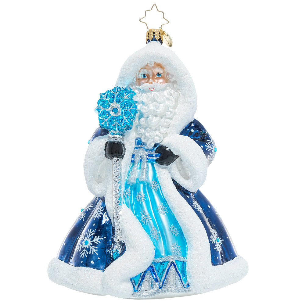 Ornament Description - A Winter Dream: Celebrating all the splendor of a frosty winter's night, Saint Nicholas dons his luxurious icy blue robes with plenty of snowy sparkle. Let it snow, let it snow, let it snow! This special ornament has been hand-picked by the Radko team to be part of the Limited Edition collection.