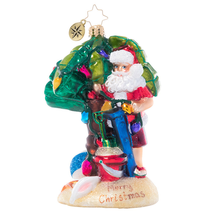 Front - Ornament Description - Sandy Claus: Santa's officially out of office! He's packed a beach bag and escaped to the islands for a little fun in the sun after a very busy Christmas season.