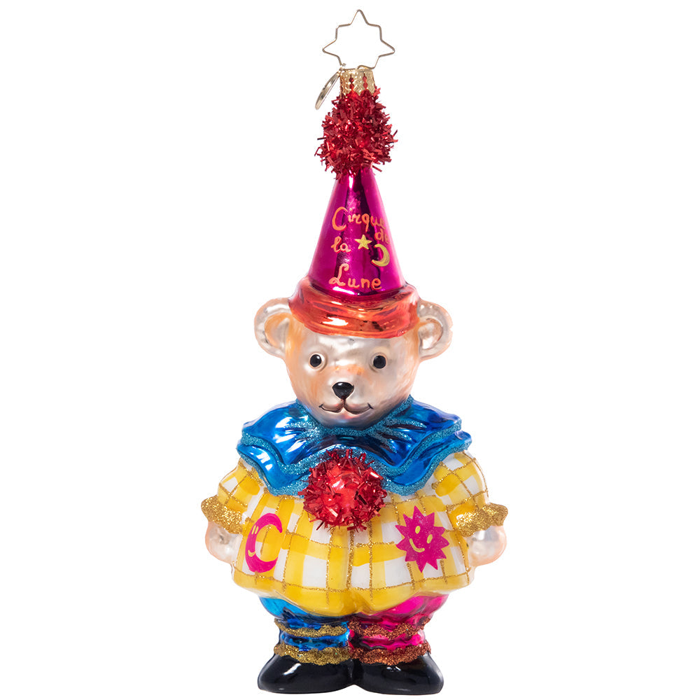 Front - Ornament Description - Cirque De La Lune Muffy: Muffy Vanderbear is up to her adventures again, this time running off to join the circus! Wearing an adorable clown costume for the Cirque de Lune, she looks ready for the big show!