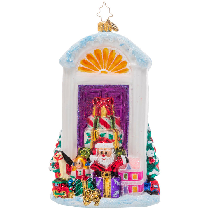 Back - Ornament Description - Christmas Deliveries: Special delivery! Someone in this household is definitely on the nice list this year; their porch is piled high with Christmas surprises!