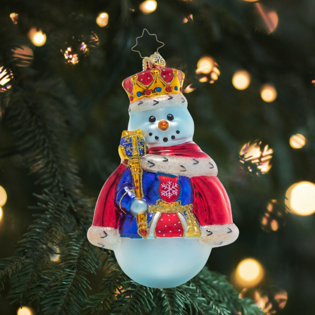 Ornament Description - Long Live the King: This frosty fella is crowned the Christmas king and dons his royal regalia to usher in the most wonderful time of the year!