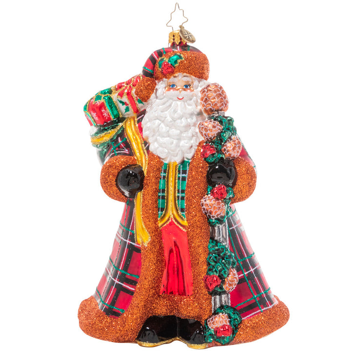 Front - Ornament Description - Perfectly Plaid Santa: This Hebridean Santa puts a stylish twist on the traditional Santa look. He's perfect in plaid with his fur-trimmed outfit and toque – cozy as can be!