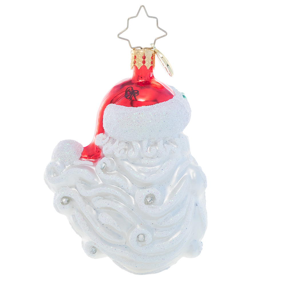 Back - Ornament Description - Jolly With a Dash of Holly Gem: No Christmas is complete without Santa! This smiling Santa face is the perfect classic addition to your ornament collection.