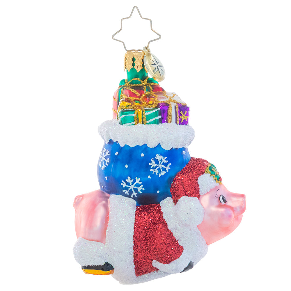 Side View - Ornament Description - When Pigs Fly Gem: Up, up, and away! This flying pig ornament proves that anything is possible with a little Christmas magic!