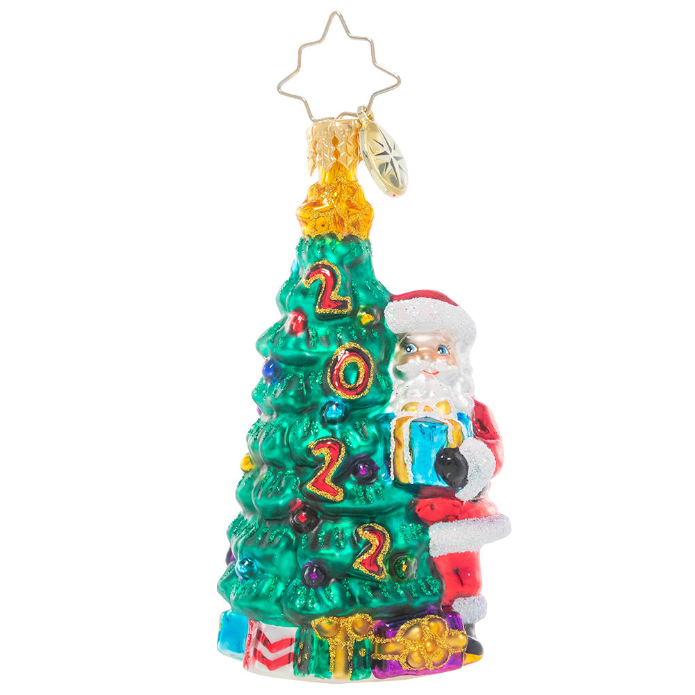 Front - Ornament Description - Peeking Around 2022 Gem: Santa knows a new year is just around the corner! He's taking in all the holiday festivities as he prepares for another wonderful year.
