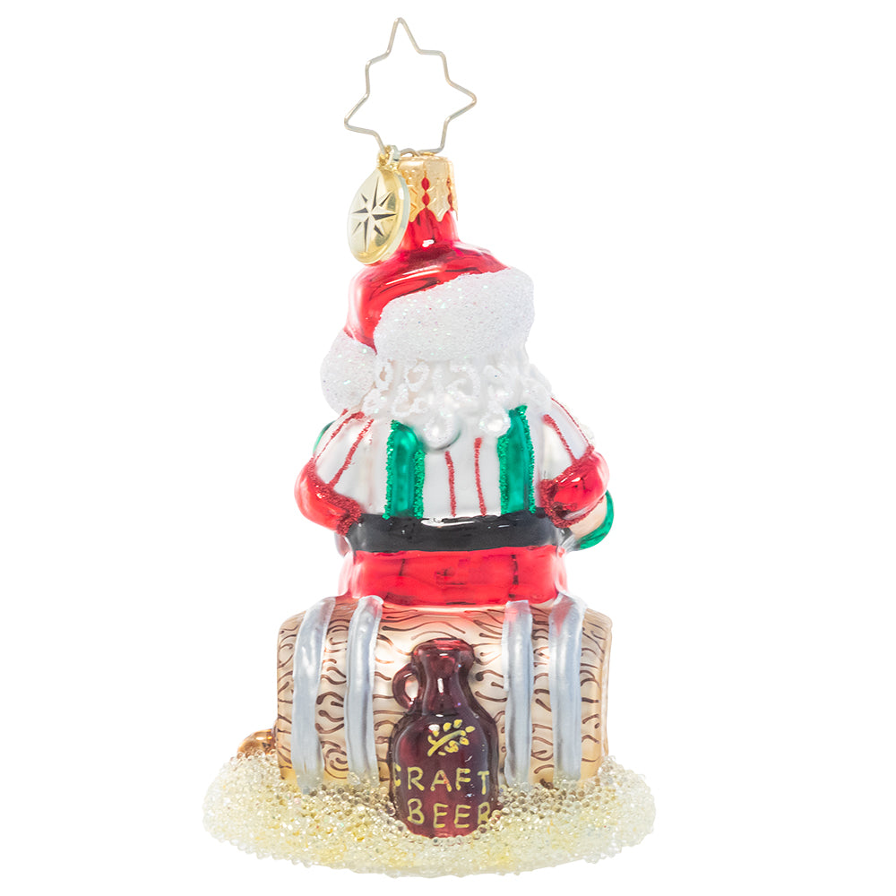 Back - Ornament Description - Oktoberfest Cheers Gem: Prost! Santa's dug out his lederhosen, filled up his stein and made it to Oktoberfest, toasting to good times with great friends.