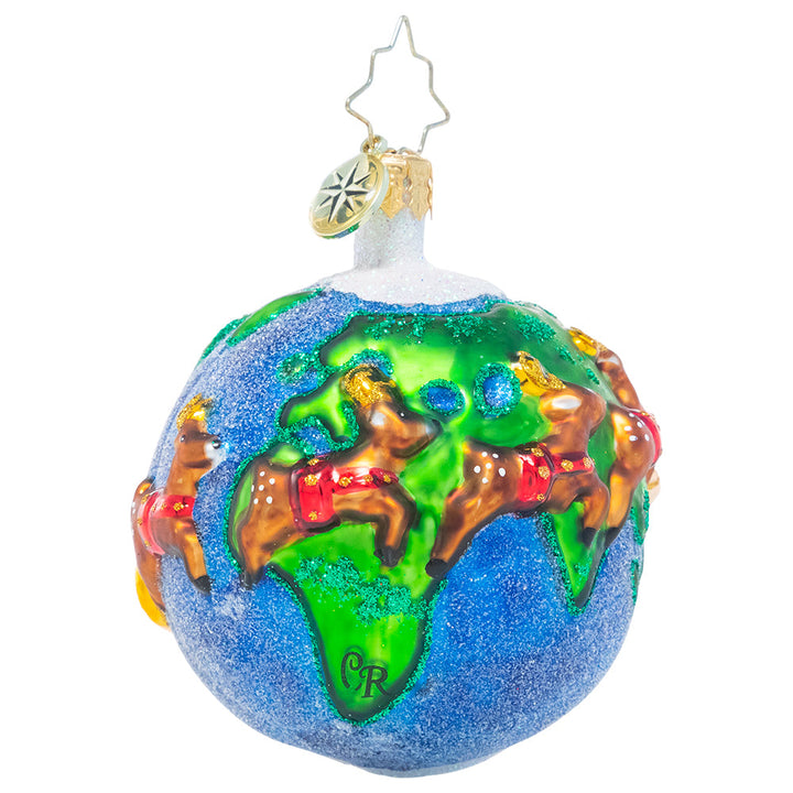 Back - Ornament Description - All I Want for Christmas Gem: Capture Santa's magical round-the-world journey with this detailed round ornament. Navigating his way around the globe with this trusted reindeer team, he brings good tidings, Christmas cheer and wishes for peace on Earth.