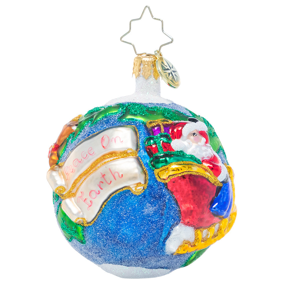 Ornament Description - All I Want for Christmas Gem: Capture Santa's magical round-the-world journey with this detailed round ornament. Navigating his way around the globe with this trusted reindeer team, he brings good tidings, Christmas cheer and wishes for peace on Earth.