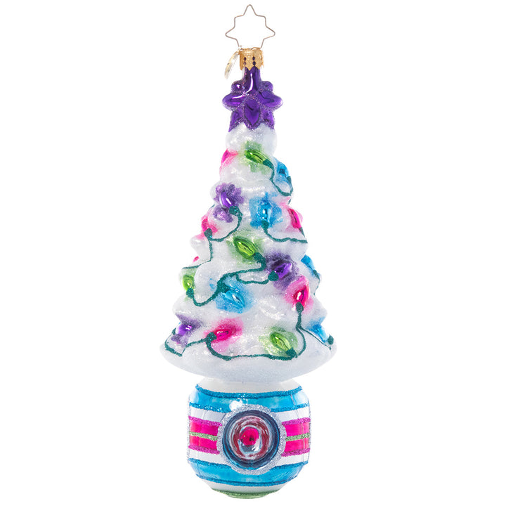 Back - Ornament Description - Christmas Light Brights: Let there be light! Brighten your holiday with this white tinsel tree ornament covered in colorful lights.