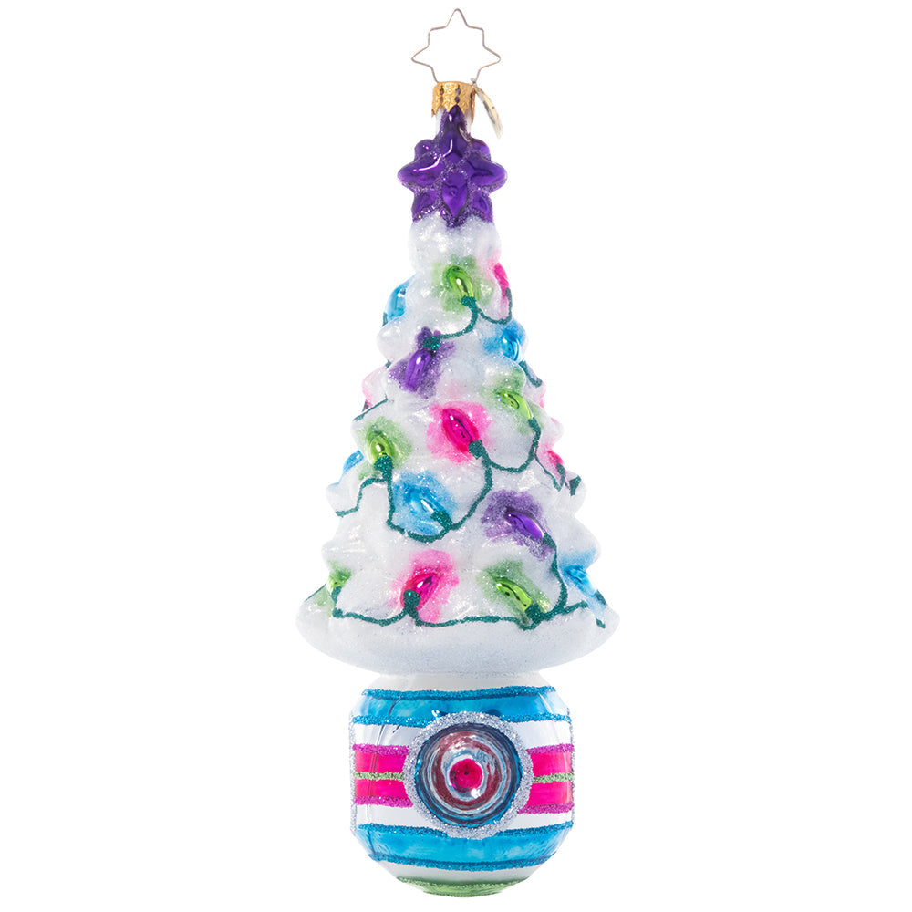 Front - Ornament Description - Christmas Light Brights: Let there be light! Brighten your holiday with this white tinsel tree ornament covered in colorful lights.