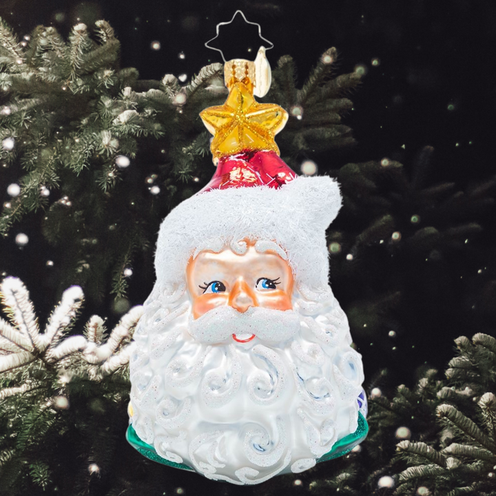 Ornament Description - Christmas All Around: This charming double-sided ornament showcases two classic icons of the holiday season – Santa Claus and a tastefully trimmed tree. Display it for a delightful dose of traditional Christmas cheer!