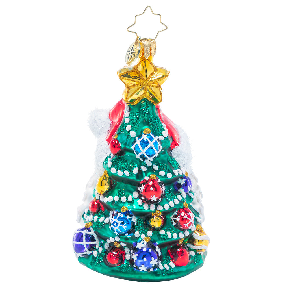 Back - Ornament Description - Christmas All Around: This charming double-sided ornament showcases two classic icons of the holiday season – Santa Claus and a tastefully trimmed tree. Display it for a delightful dose of traditional Christmas cheer!