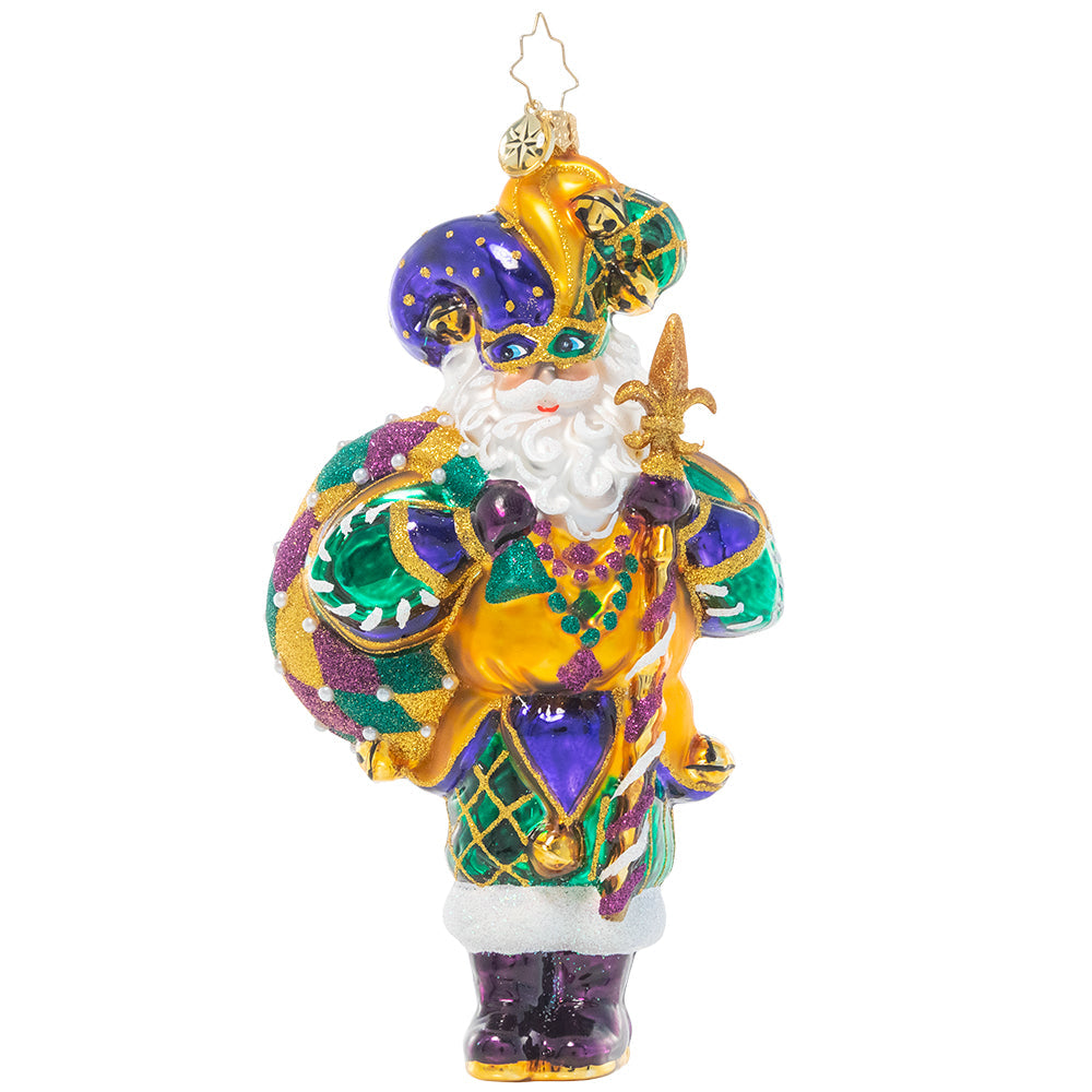 Front - Ornament Description - Bourbon Street Santa: Let the good times roll! Santa's in New Orleans and is ready to party Mardi Gras style.